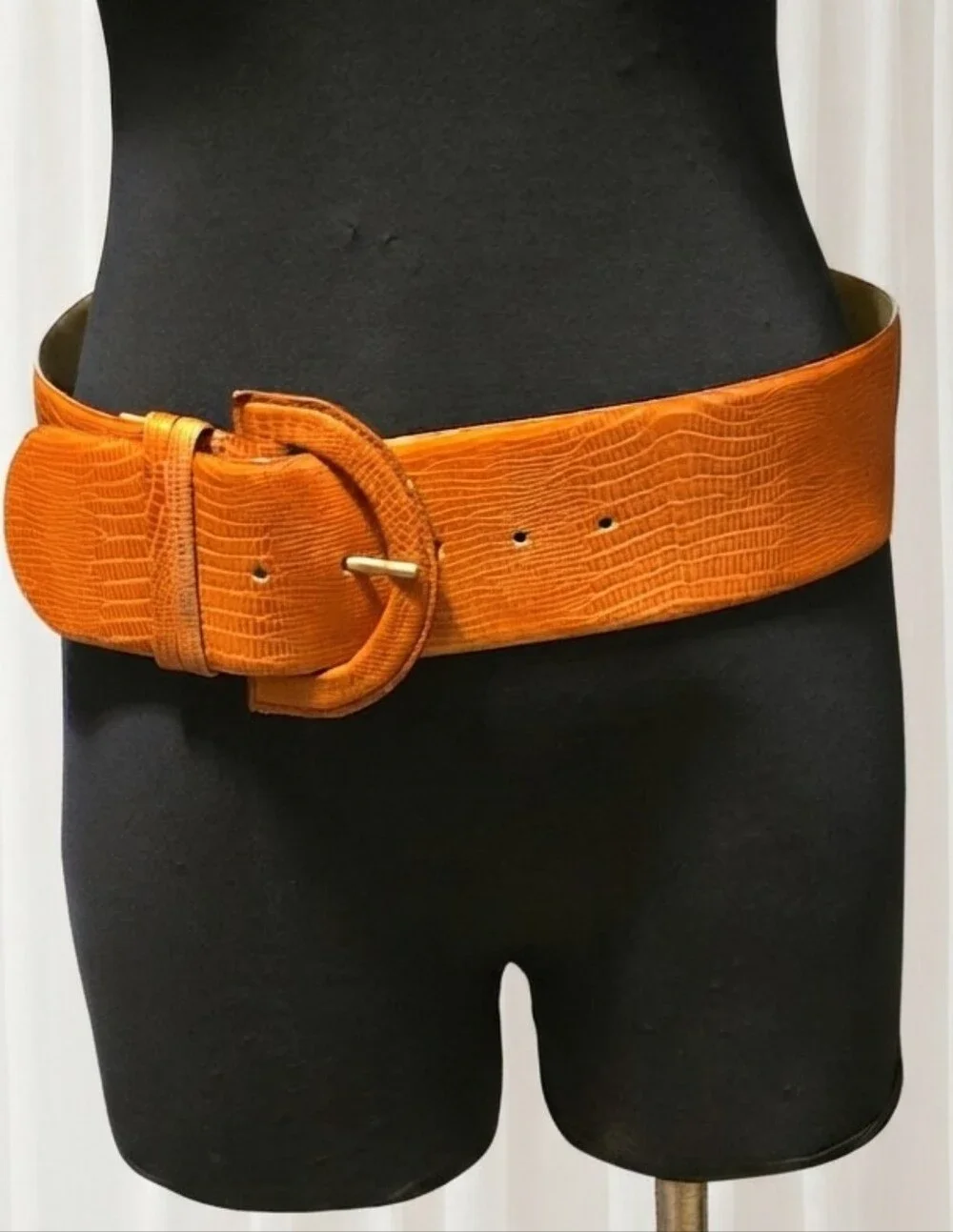 The Ritz Accessories Collection Leather Textured Wide Orange Waist Belt.